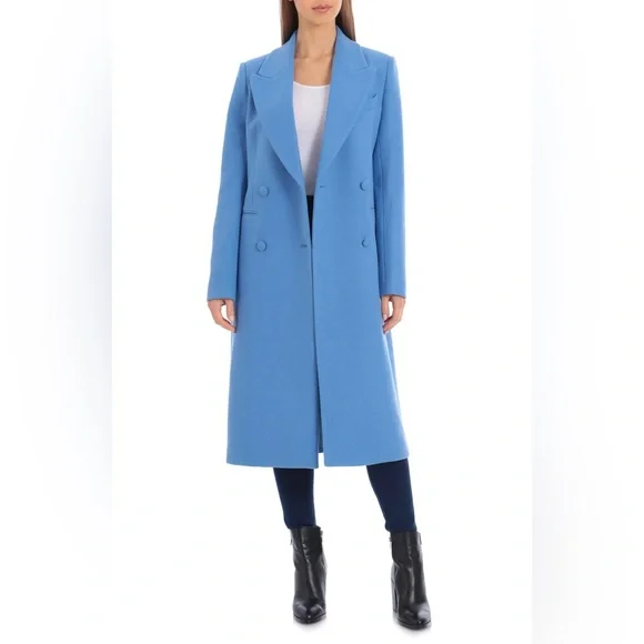 Avec Les Filles Double Breasted Wool Blend Coat in Silverlake Blue - Picture 1 of 14
